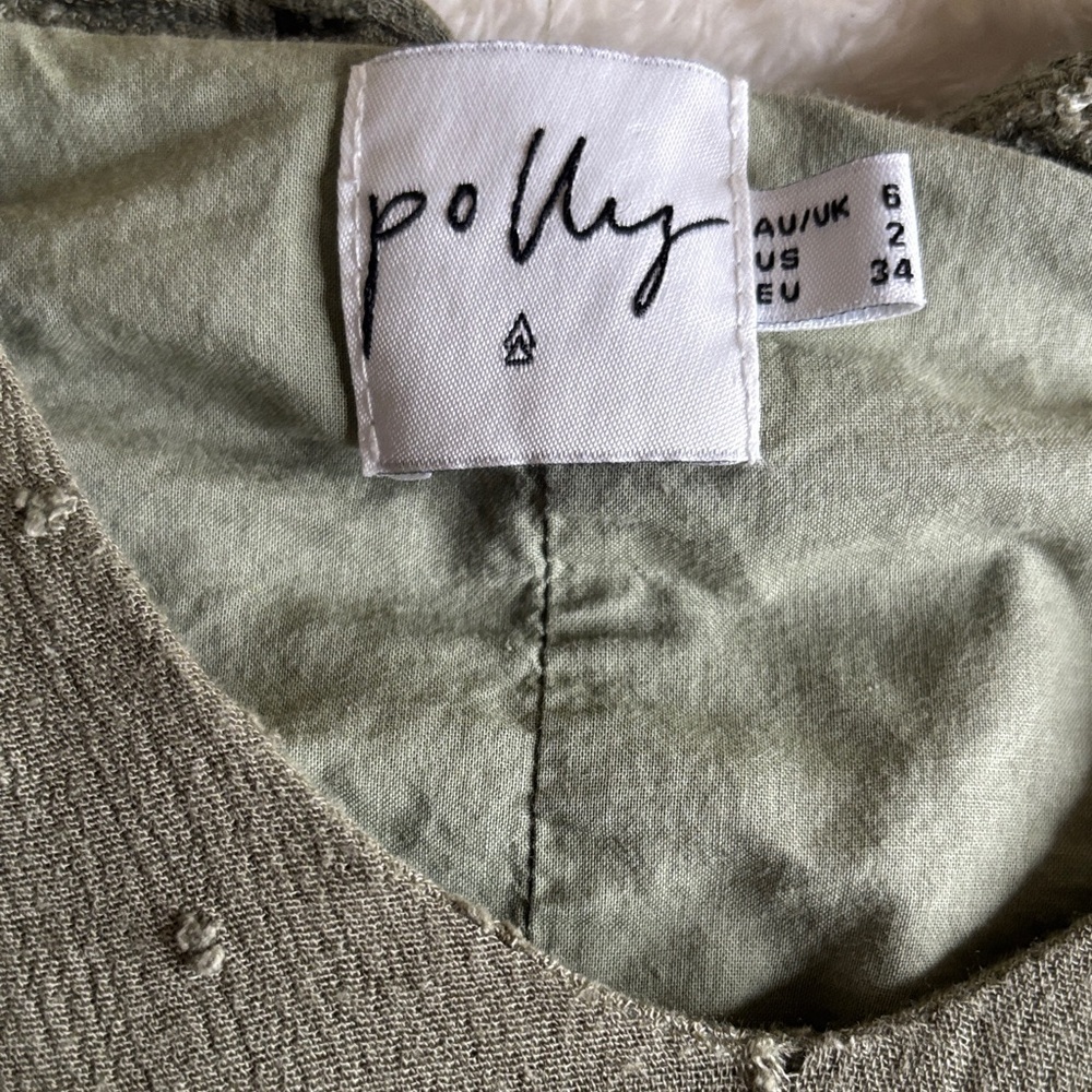Olive Green Women's Ruffled Blouse - Picture 2 of 3